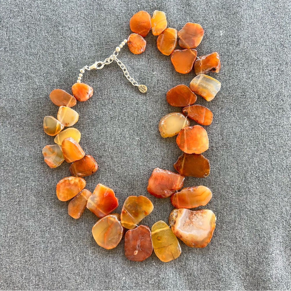 Barse Sterling Silver 925 Amber Sliced Agate Slab Necklace 17"